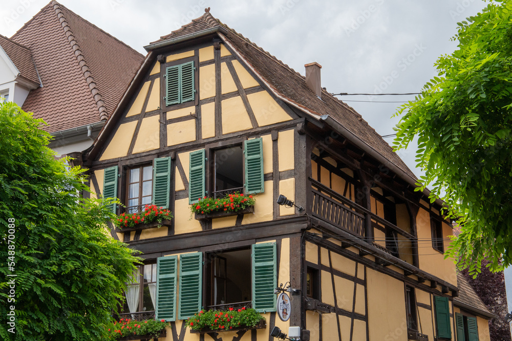 Houses of a French village in the Alsace area in France, with a mix between French and German style