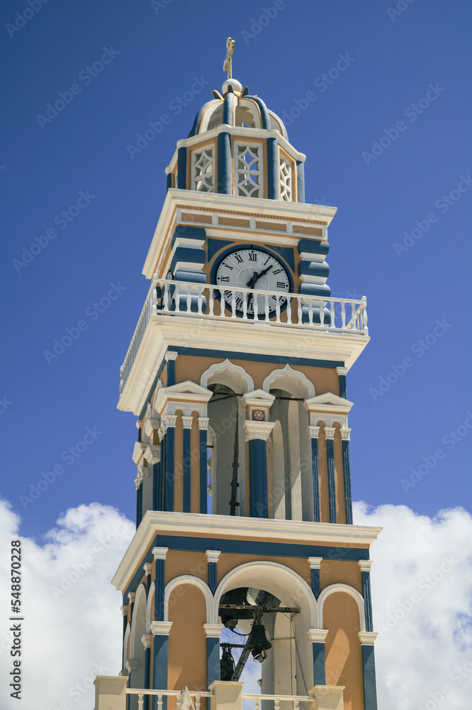 Clock Tower - St John the Baptist Cathedral in Fira, Greece