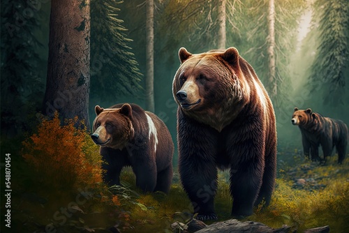 Grizzly Bears In The Forest © AkuAku