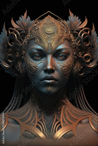 Epic ornate goddess sculpture character design. 3d render. Isolated on black background. © Henry Letham