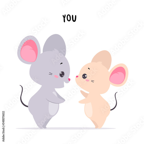 Two Little Mouse as You English Subject Pronoun for Educational Activity Vector Illustration