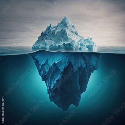 Iceberg in polar regions. Hidden dangers concept. Climate change and environmental design.