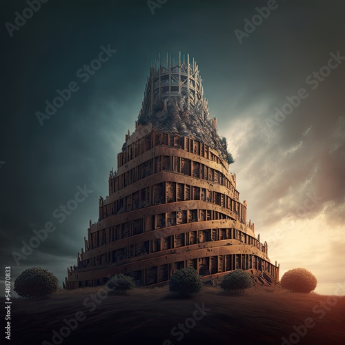 Fényképezés Tower of Babel model. Origin of language bible concept.