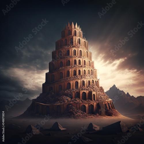 Photo Tower of Babel model. Origin of language bible concept.