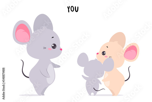 Little Mouse Showing You English Subject Pronoun for Educational Activity Vector Illustration