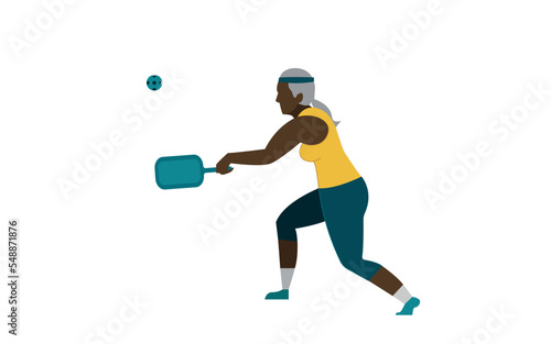 an elderly couple playing pickleball. Active old age. People of color go in for sports. Elderly people go in for sports. Pickleball. Activity. Vector flat illustration © Anastasia