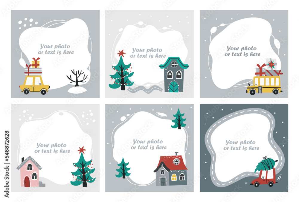 Naklejka premium Set of Christmas frames for kids photos, templates or invitations