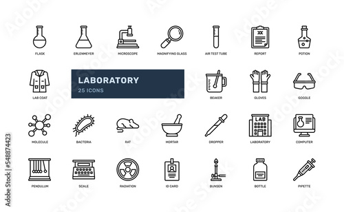 laboratory experiment education school university detailed outline icon set. simple vector illustration