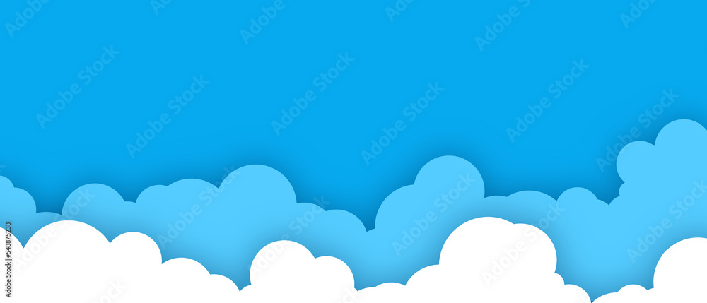 cloud sky papercut on blue background origami art paper style abstract illustration