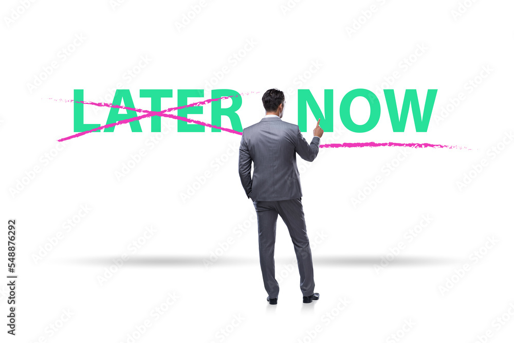 Concept of procrastination with now or later Concept of procrastination with now or later