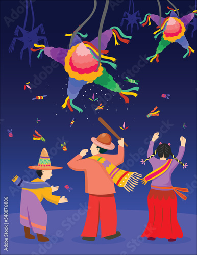 poster template with characters celebrating vintage mexico posada