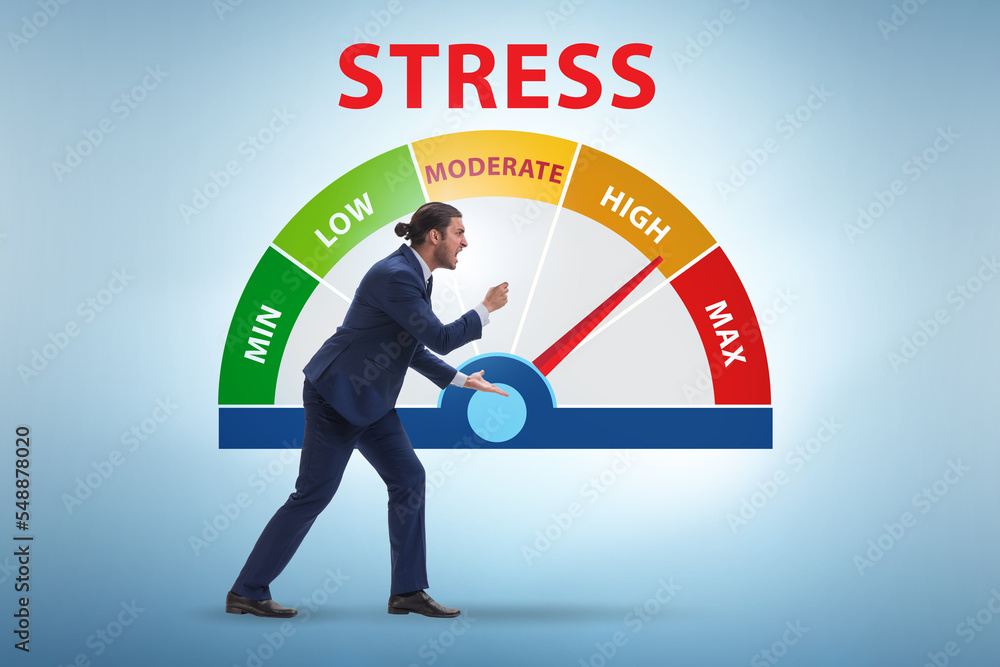 Concept of stress meter with businessman Concept of stress meter with businessman