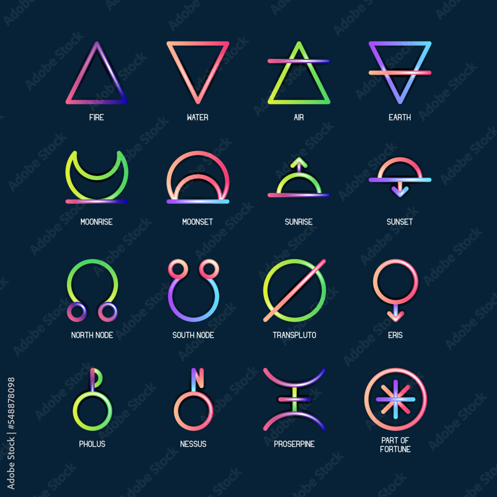 ASTROLOGY ELEMENTS zodiac horoscope thin line label linear design