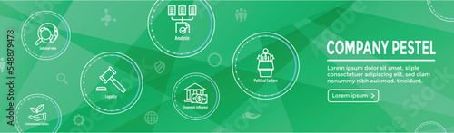 Company Analysis Using Pestel Methods Icon Set with Web Header Banner
