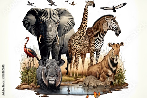 Illustration Of Isolated Wild African Animals On Transparent Background