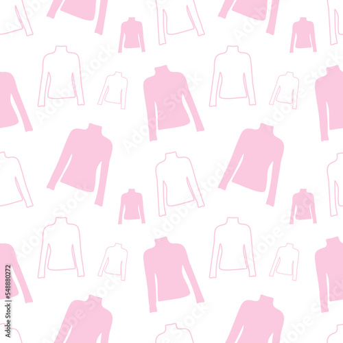 Seamless pattern from outline short sleeve tshirt in trendy pink hues. Abstract background. Texture