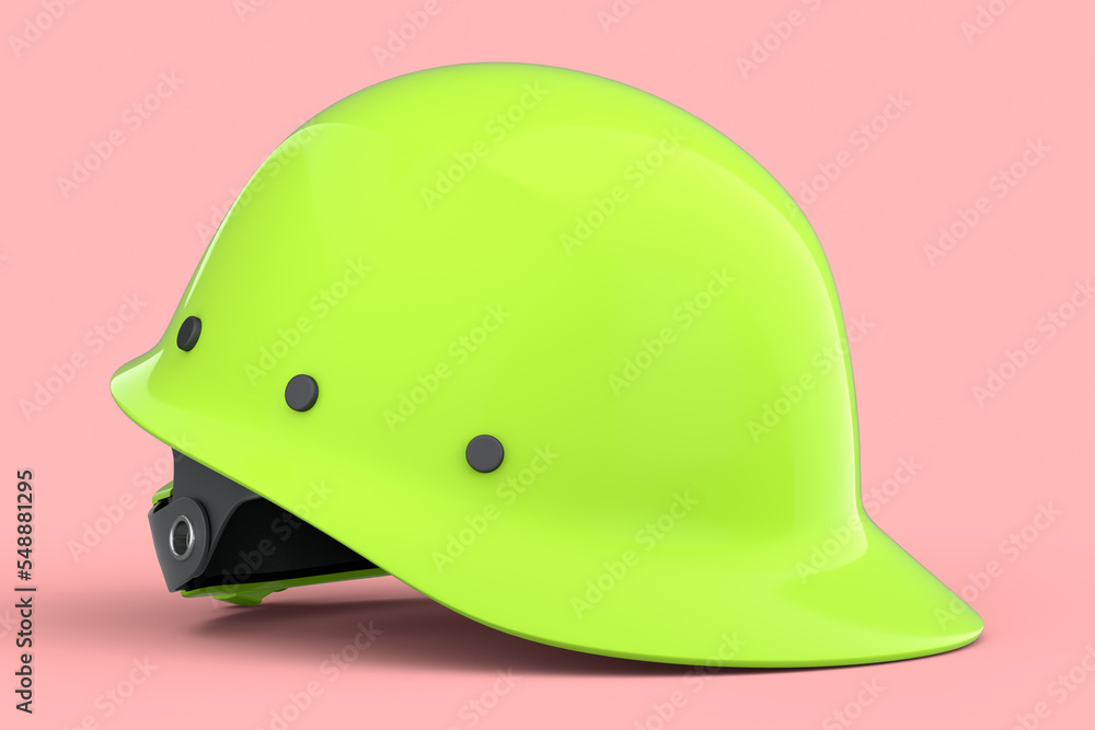 Fototapeta premium Green safety helmet or hard cap isolated on pink background