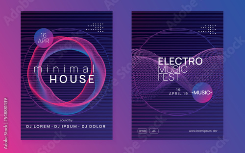 Neon dance flyer. Electro trance music. Techno dj party. Electronic sound event. Club fest poster.