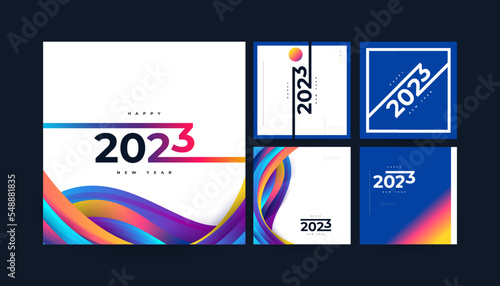 Creative and Colorful 2023 Happy New Year Poster Set. Suitable, for Card, Banner, Poster, Flyer, Cover, and Social Media Post Template