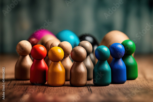 Wooden figures representing the concept of diversity and inclusion in society	
