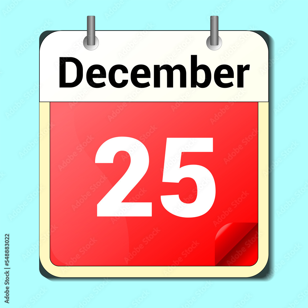 day on the calendar, vector image format, December 25 day on the calendar, vector image format, December 25