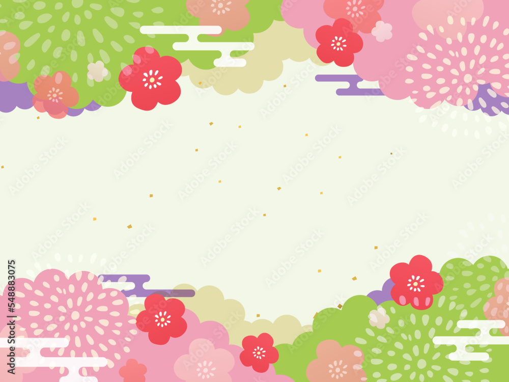 梅の花と雲の和風背景イメージ_ベクターイラスト 梅の花と雲の和風背景イメージ_ベクターイラスト