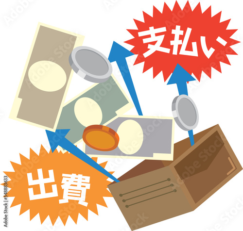 出費,支出,支払い,さいふ,財布,サイフ,お金,マネー,紙幣,硬貨,お札,家計,請求,現金,経済,イラスト,ベクター,払う,支払う,費用,生活費,消費,失費,金,かね,買物,買う,購入,購買,買い込む