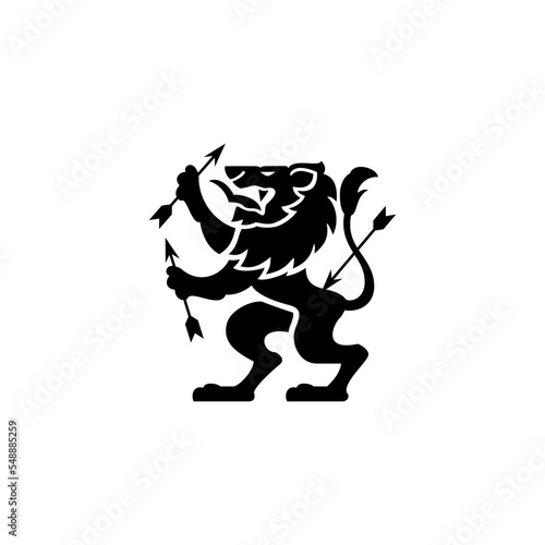 lion with arrows,  flat black silhouette vector icon illustration