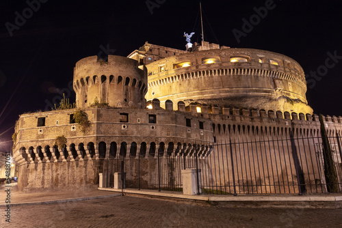 Rome, Italy, Castle of St. Angelus at night with illumination.