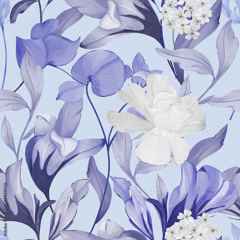 Blue Floral Seamless Pattern. Big Floral With trendy color Good for fashion, print, branding, invitation and more. 