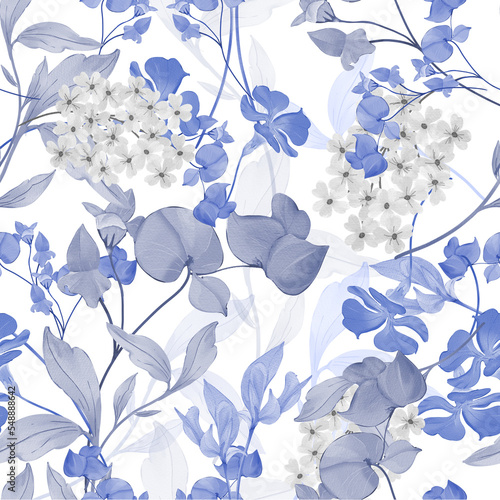Blue Floral Seamless Pattern. Big Floral With trendy color Good for fashion, print, branding, invitation and more. 