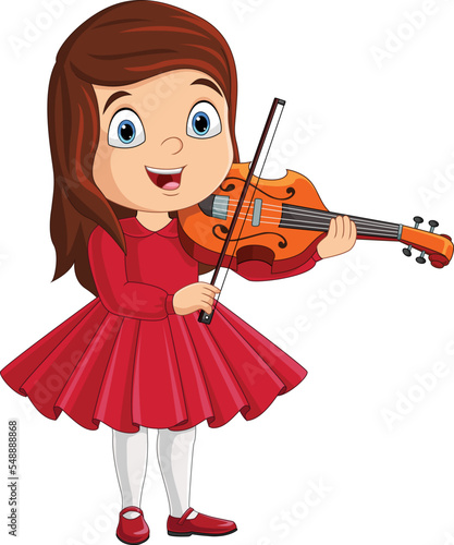 Cartoon little girl playing a violin