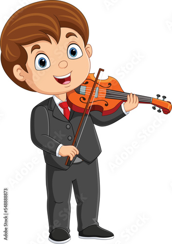 Cartoon little boy playing a violin