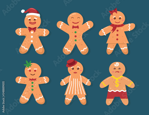 Gingerbread vector set collection. Human Christmas cookie decoration. Cute funny character Illustration