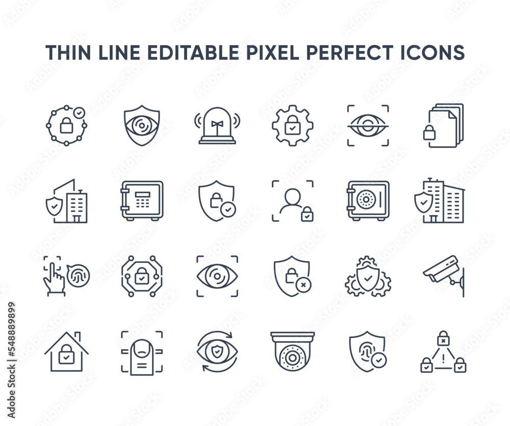 Security vector line icons. Privacy and home protection icon collection. Private property security symbols. Editable pixel perfect Security vector line icons. Privacy and home protection icon collection. Private property security symbols. Editable pixel perfect