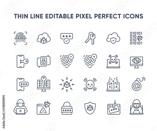 Cyber security vector line icons. Privacy and internet protection icon collection. Computer and smartphone network security symbols. Editable pixel perfect