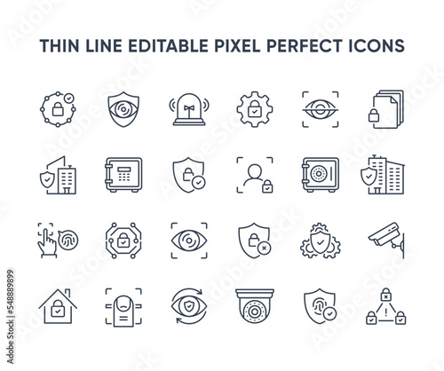 Security vector line icons. Privacy and home protection icon collection. Private property security symbols. Editable pixel perfect