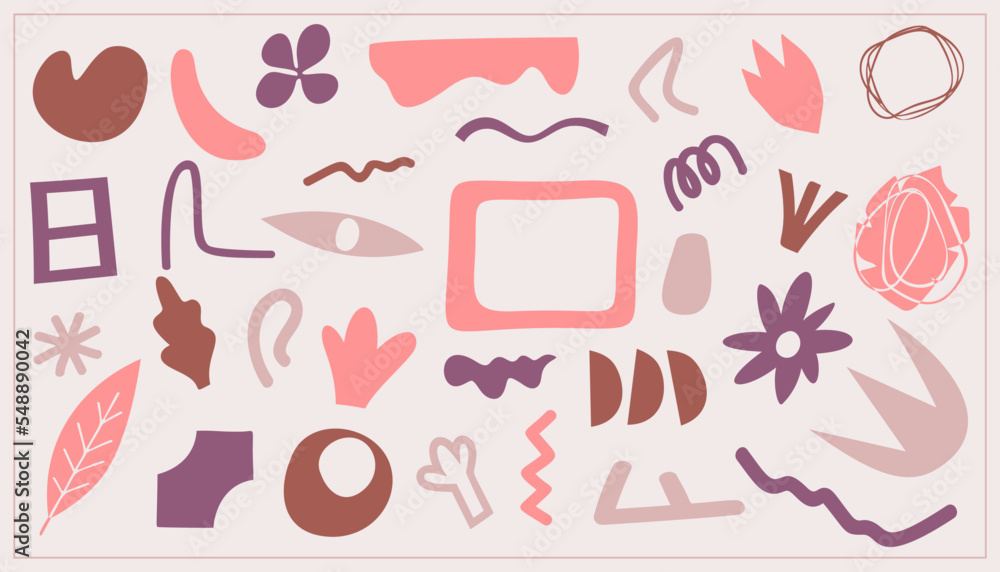Set of beauty hand drawn various shapes and doodle objects. Abstract modern trendy vector Set of beauty hand drawn various shapes and doodle objects. Abstract modern trendy vector