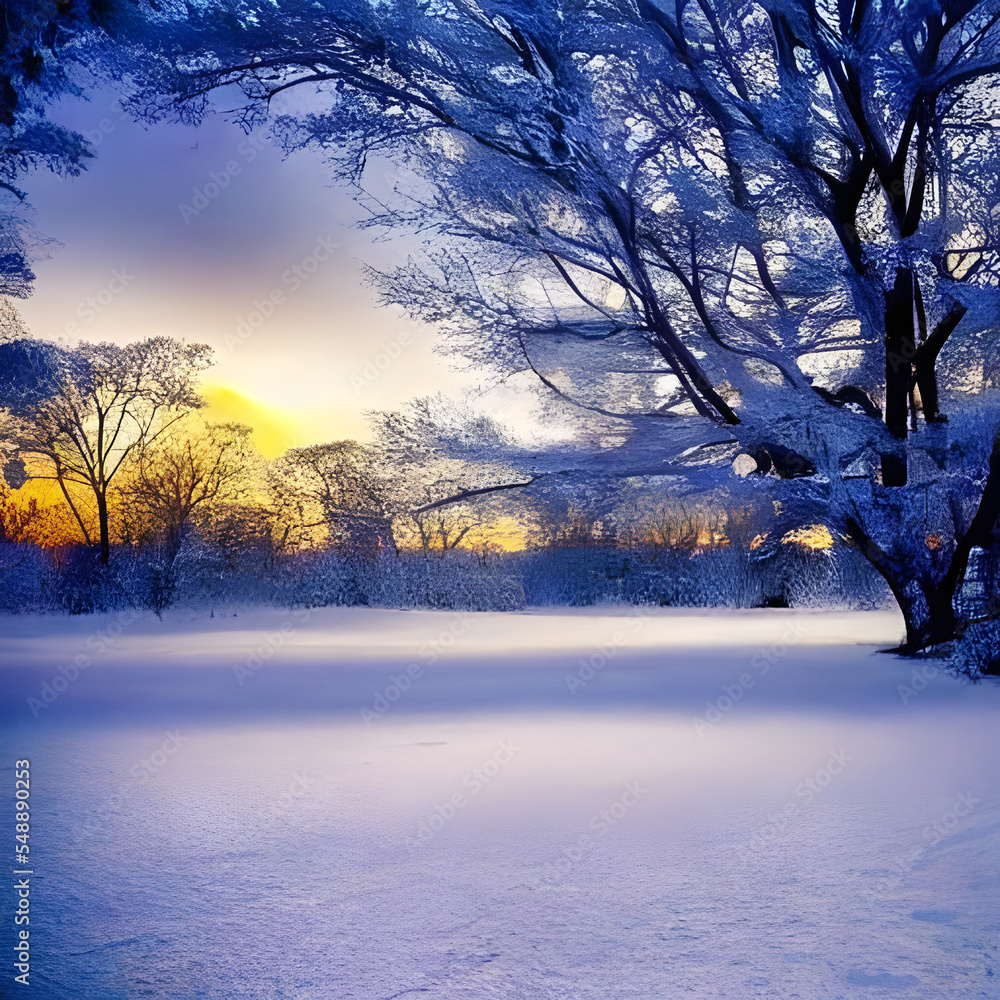 Naklejka premium winter landscape with trees and snow