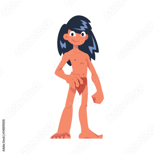 Mowgli as Feral Boy from Jungle Raised by Wolves Standing with Naked Body Vector Illustration