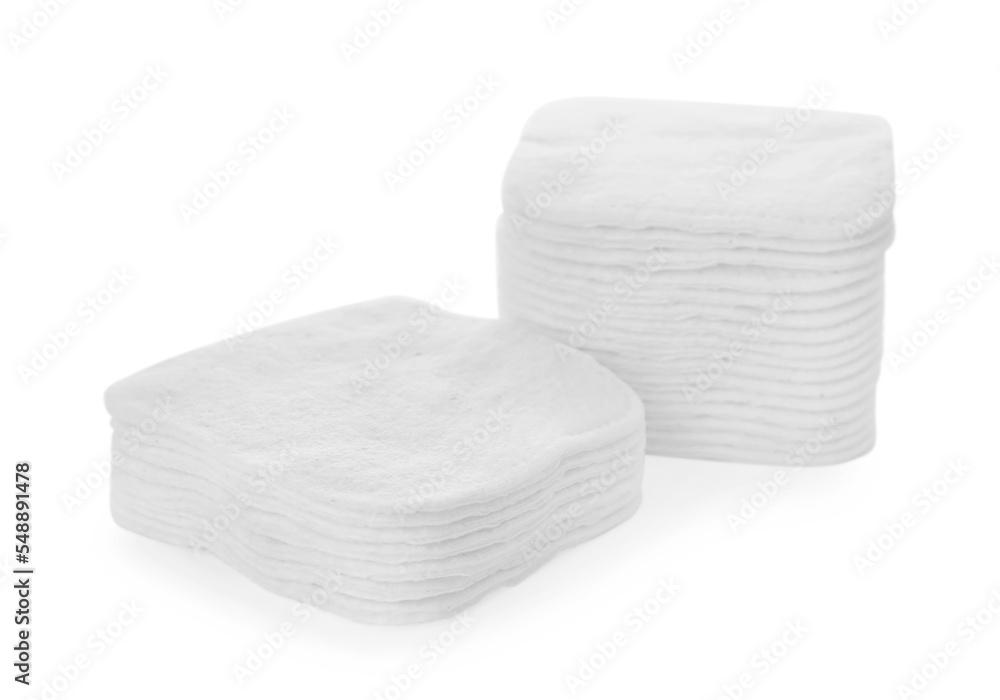 Stacks of cotton pads on white background Stacks of cotton pads on white background