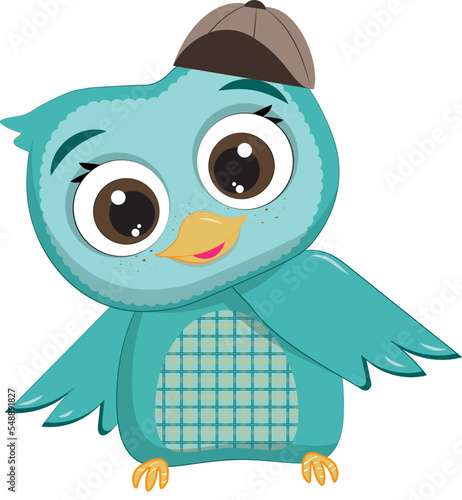 Cute owl cartoon bird character on a white background