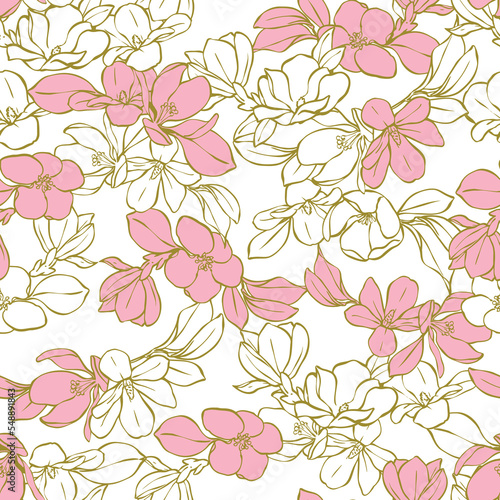 Lineart flower pink white pattern, This Pattern for fabric, gift wrapping, paper design, wallpaper, textile, tile, carpet and many more.