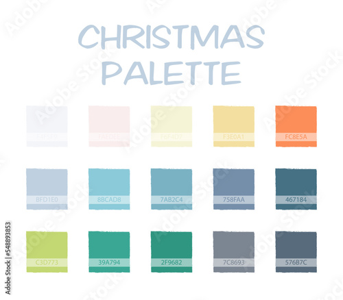 Christmas palette set. Tones with the theme of the new year and christmas. Vintage shade scheme. Samples for illustrations. Vector drawing for design and decoration.