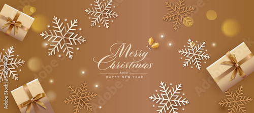 クリスマスと新年の背景とクリスマス要素。ベクターイラスト Christmas and New Year, Christmas elements with snowflakes, presents, lights, merry Christmas background. Vector illustration
