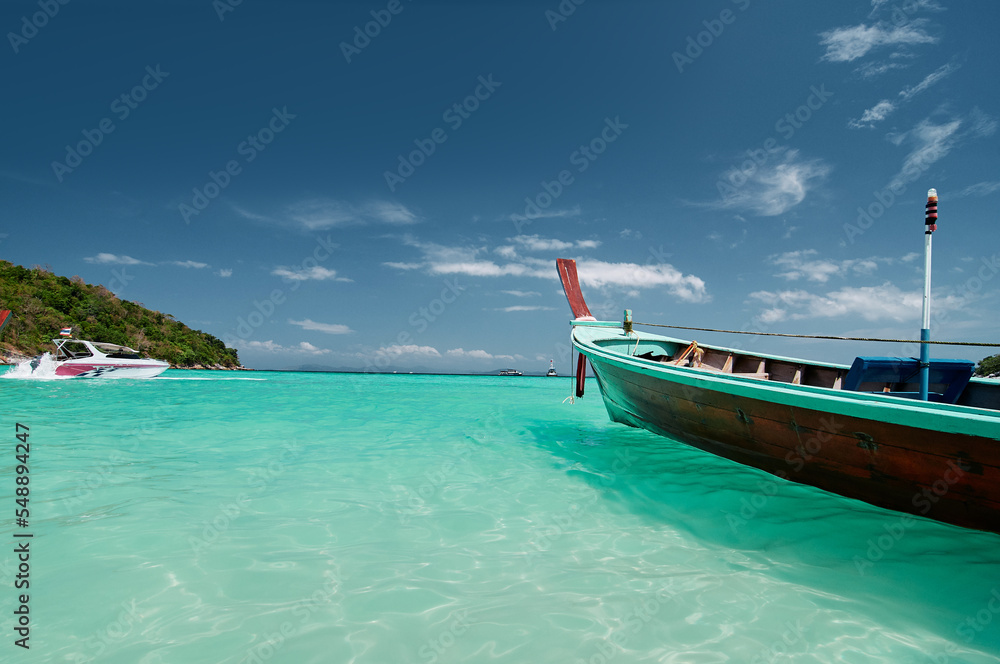 Vacation in paradise. Travel by Thailand. Beautiful landscape tropical beach with turquoise water.
