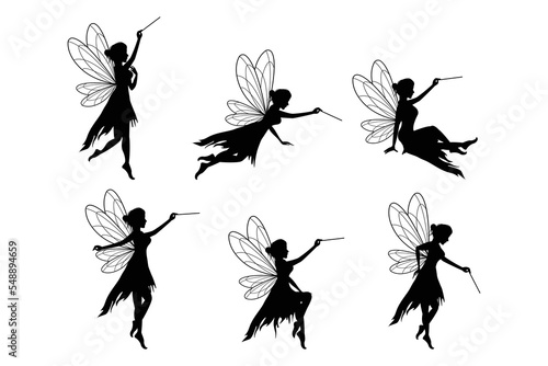 cute fairy silhouette illustration set