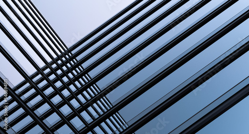Architectural design of a modern glass building. Glass building corner.House,office,building design,banner. 3D render.
