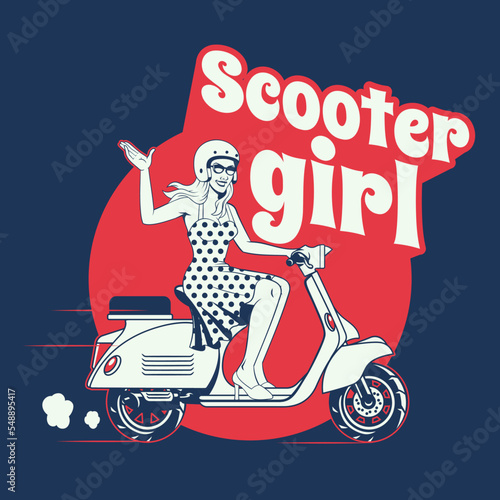 scooter girl design in vintage retro style