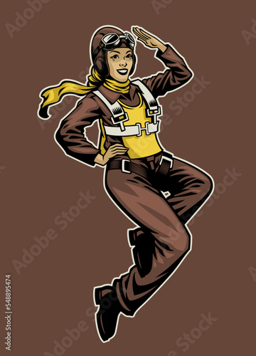 Women World War 2 pilot Saluting